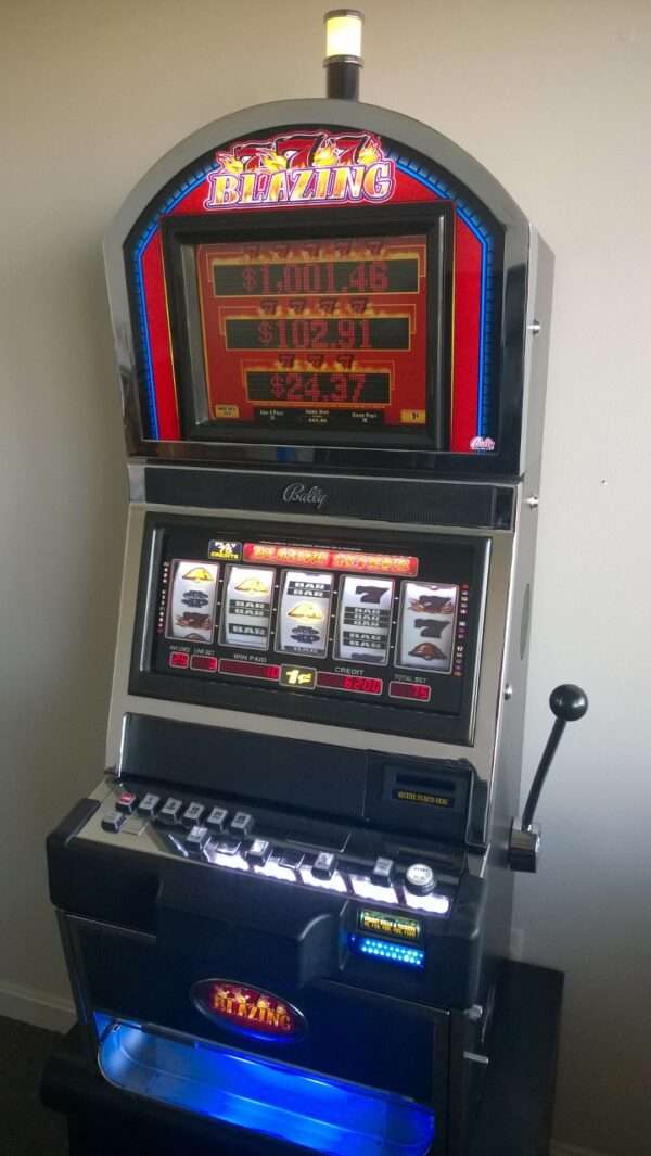 BALLY BLAZING 7'S FIVE REEL PROGRESSIVE S9000 SLOT MACHINE WITH TOP MONITOR